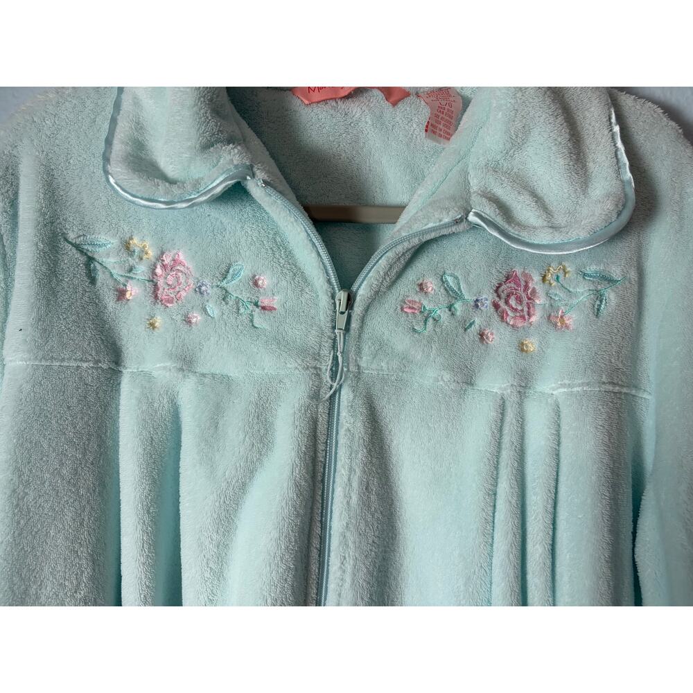 Morning Glory Jasmine Rose Plush Fleece Zip Front Robe Housecoat Embroidered L - Picture 2 of 8